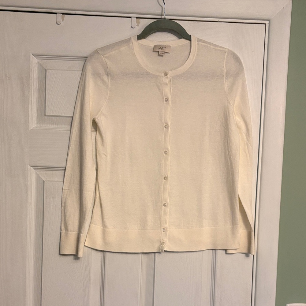 LOFT Women's Ivory Button-Up Cardigan